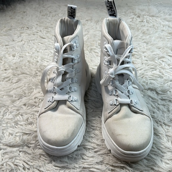 Doc Martens Combs White Fabric Combat Boots - Picture 5 of 10